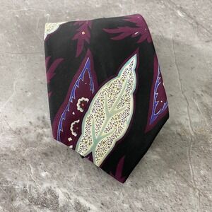 Henry Grethel Silk Necktie Mens Black Burgundy Paisley‎ Pattern Woven Italy Tie